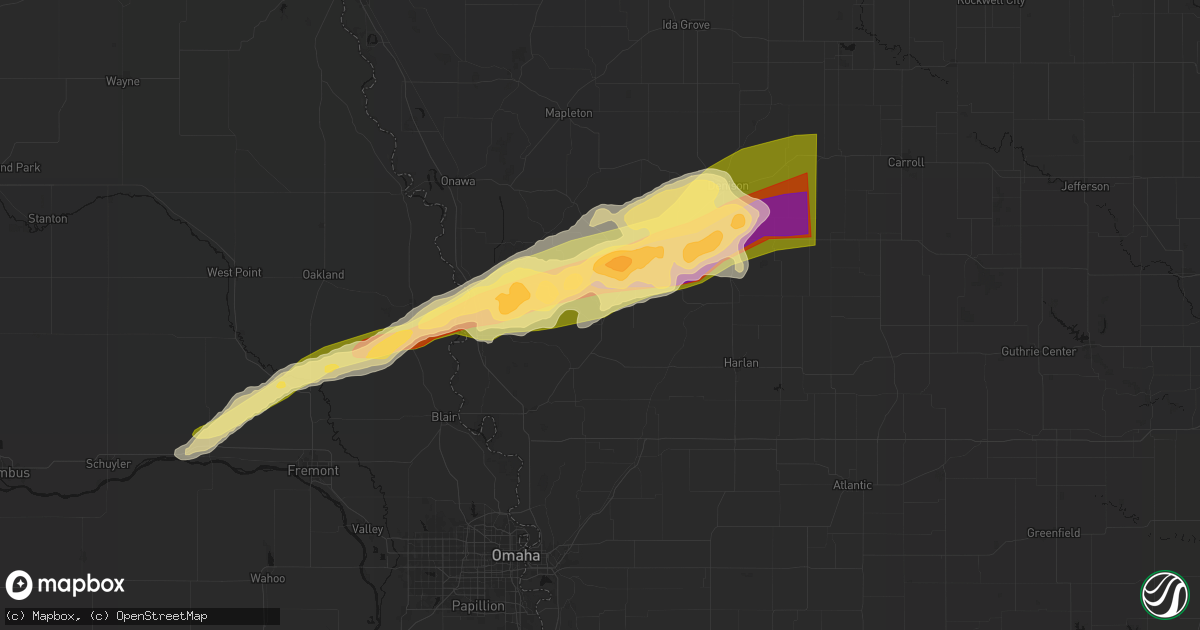 Hail map in Woodbine, IA on April 15, 2026
