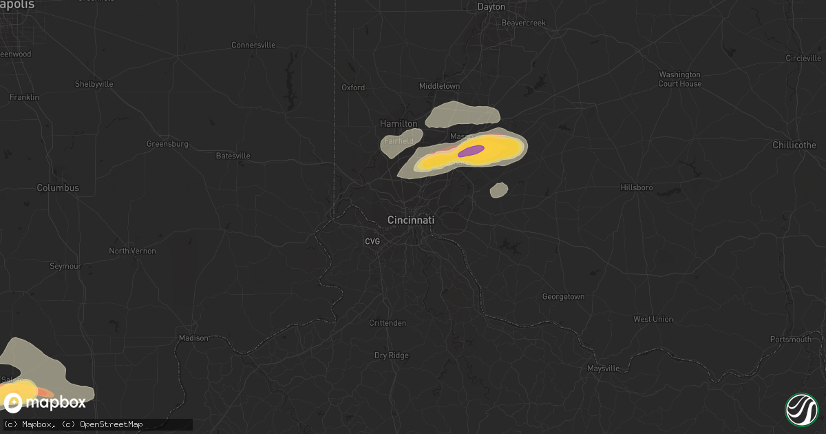 Hail map in Cincinnati, OH on April 16, 2013