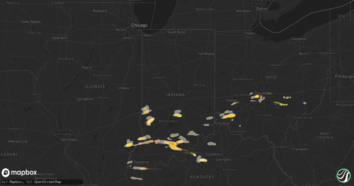 Hail map in Indiana on April 16, 2013