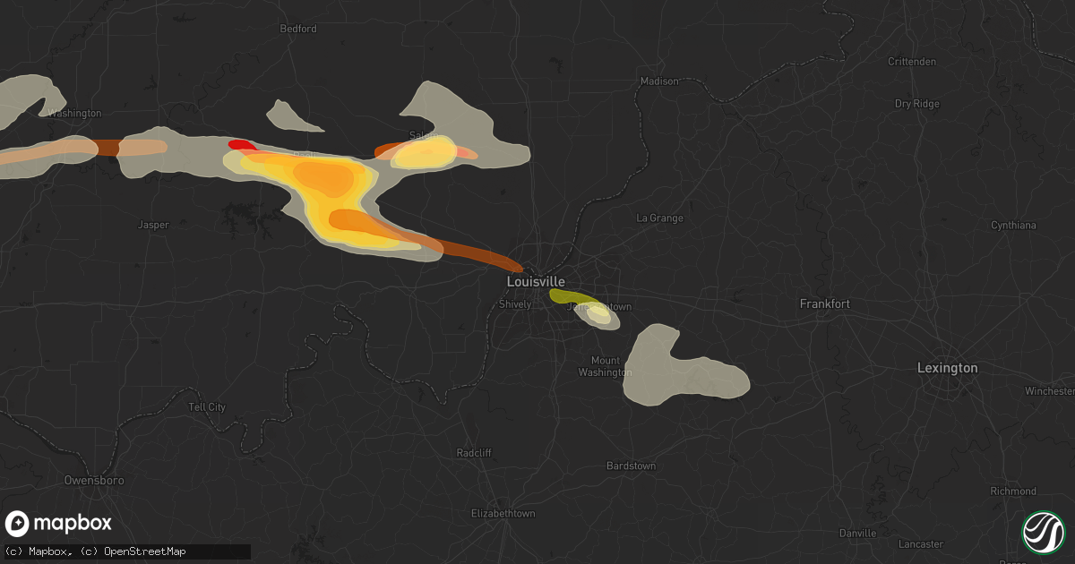 Hail map in Louisville, KY on April 16, 2013