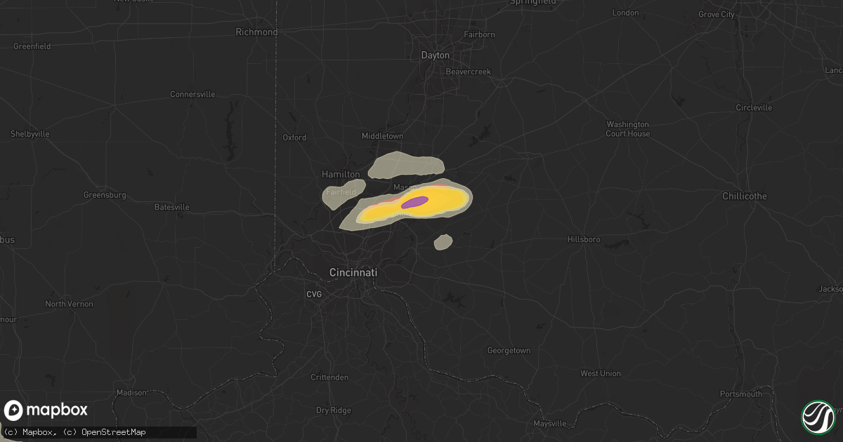 Hail map in Loveland, OH on April 16, 2013