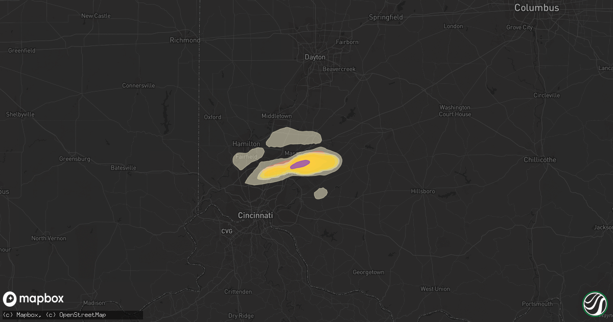 Hail map in Maineville, OH on April 16, 2013