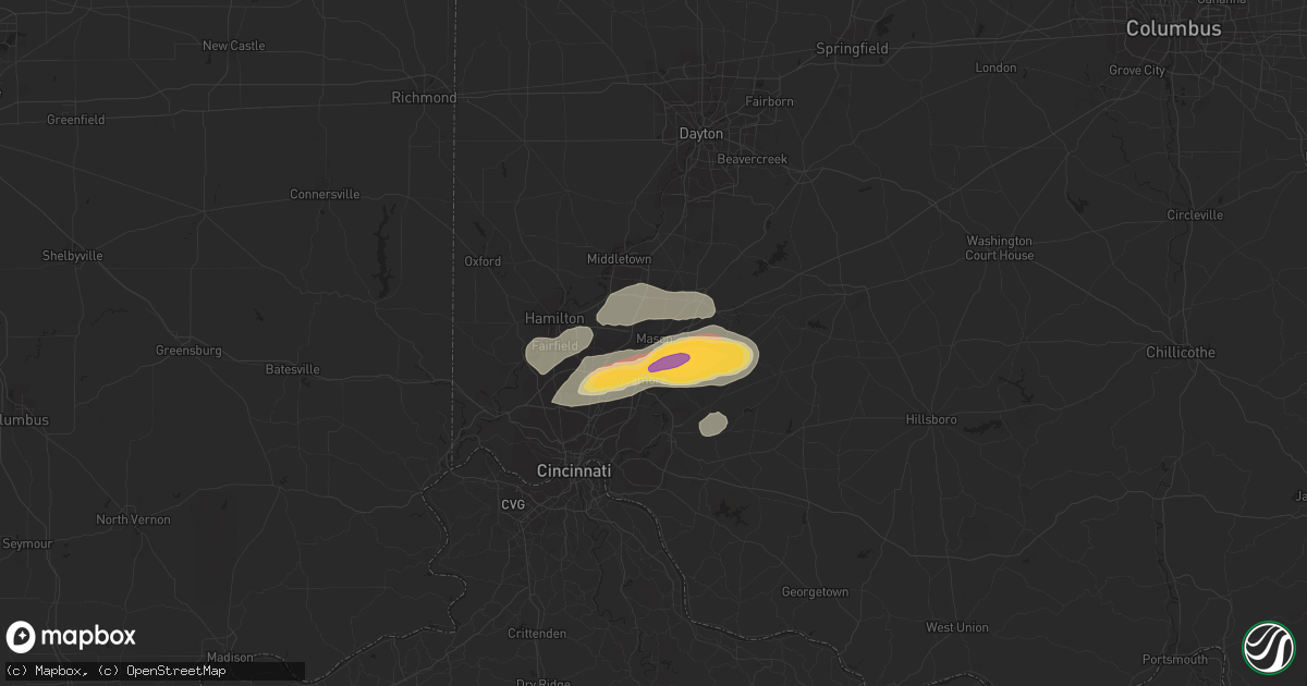Hail map in Mason, OH on April 16, 2013