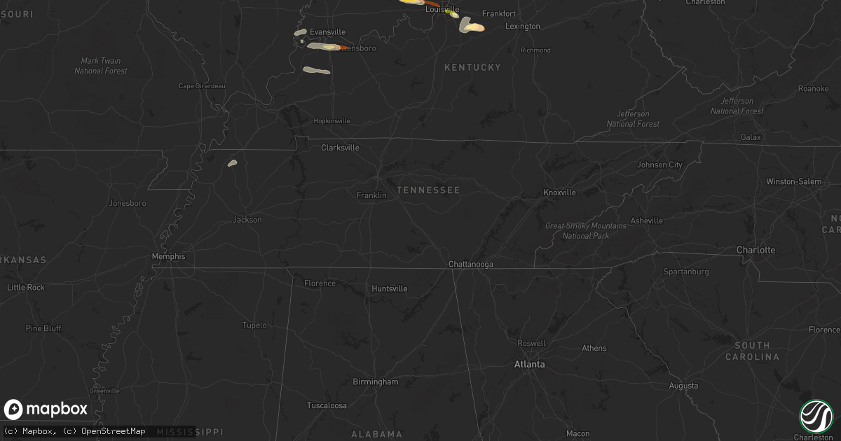 Hail map in Tennessee on April 16, 2013