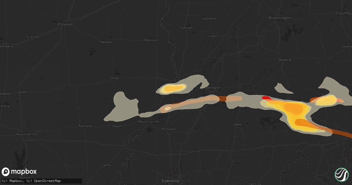 Hail map in Vincennes, IN on April 16, 2013