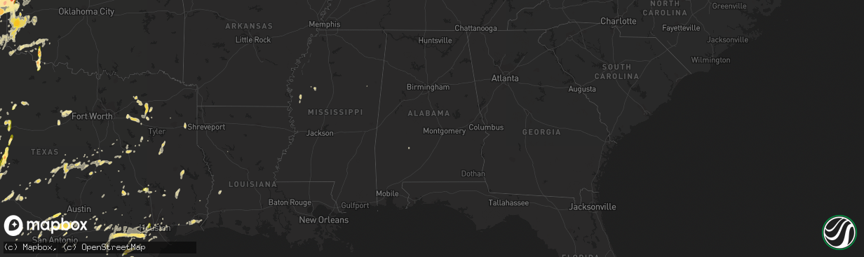 Hail map in Alabama on April 16, 2015