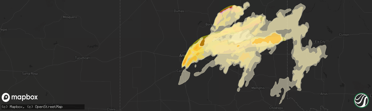 Hail map in Amarillo, TX on April 16, 2015