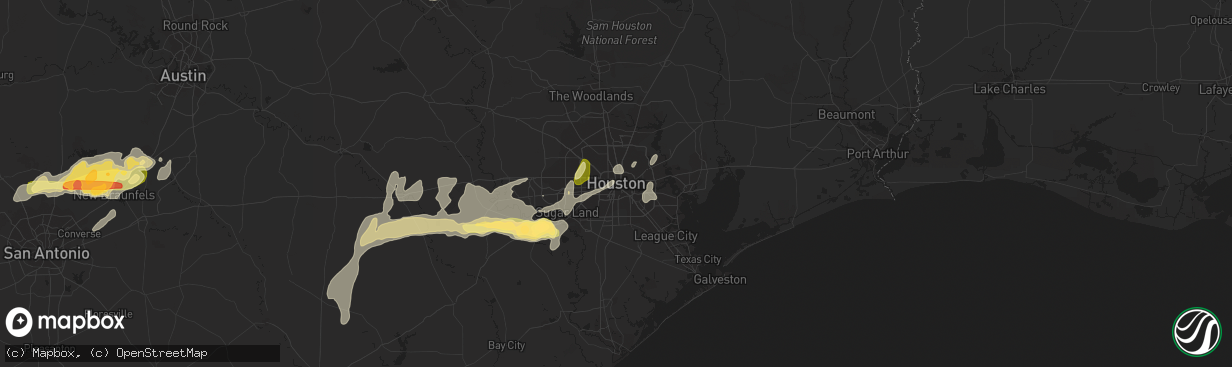 Hail map in Houston, TX on April 16, 2015