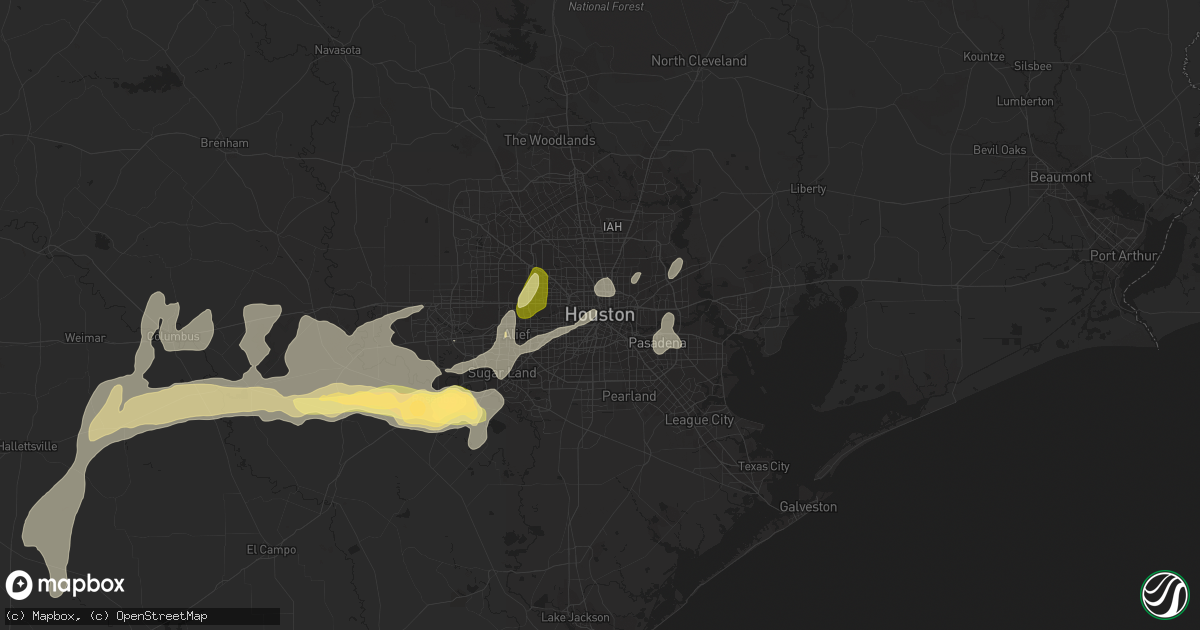 Hail map in Houston, TX on April 16, 2015