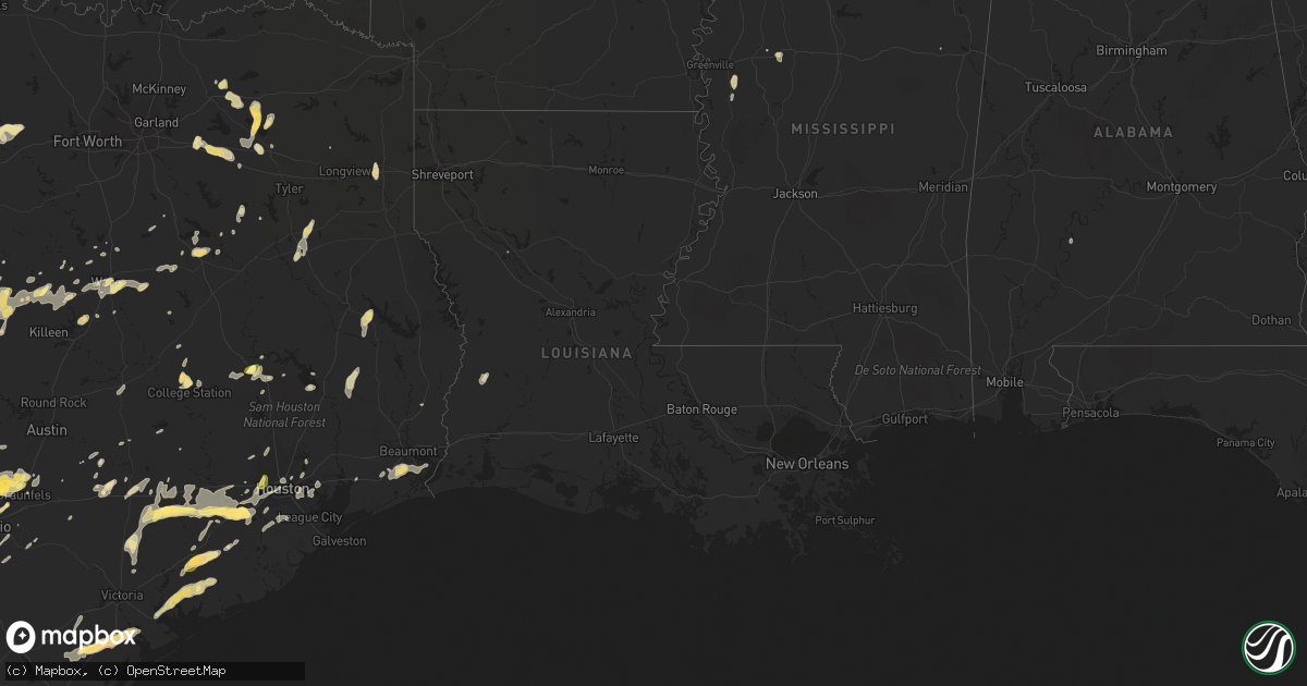 Hail map in Louisiana on April 16, 2015