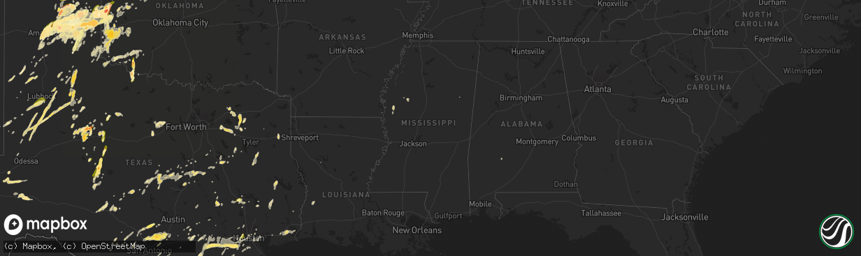 Hail map in Mississippi on April 16, 2015