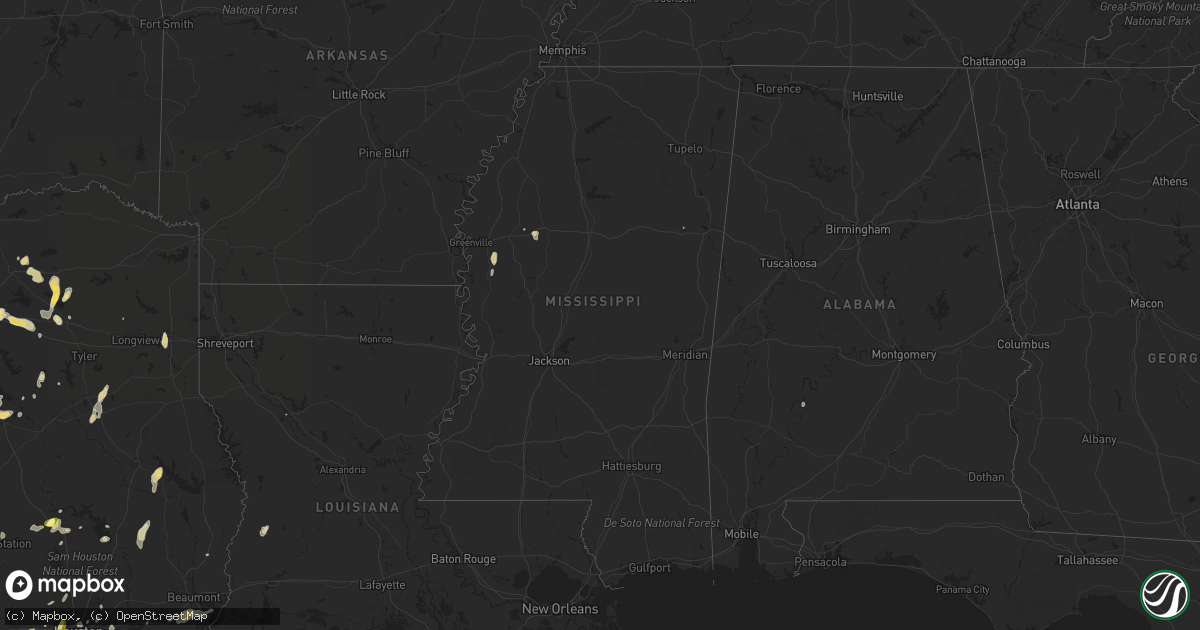 Hail map in Mississippi on April 16, 2015