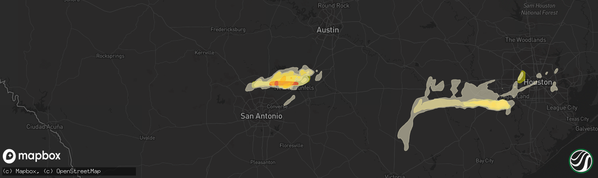 Hail map in New Braunfels, TX on April 16, 2015