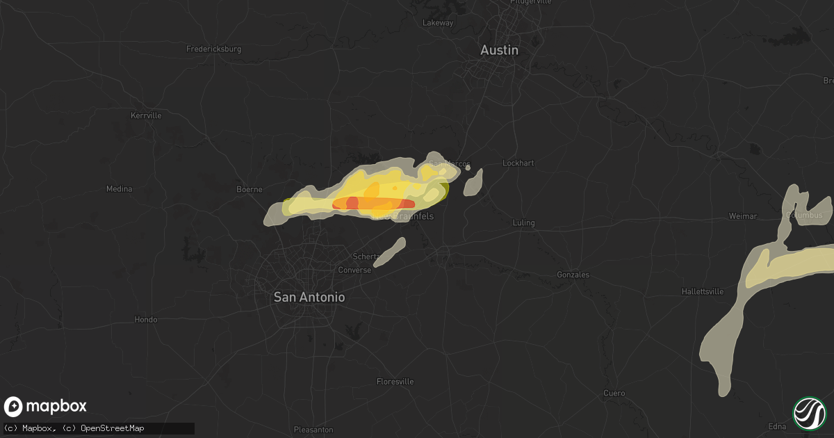 Hail map in New Braunfels, TX on April 16, 2015