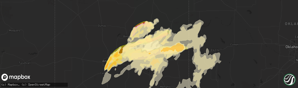 Hail map in Pampa, TX on April 16, 2015