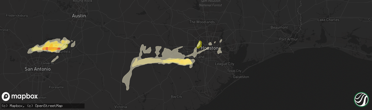 Hail map in Richmond, TX on April 16, 2015