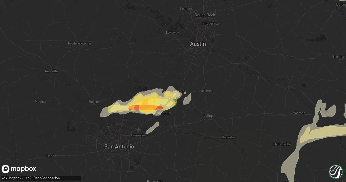 Hail map in San Marcos, TX on April 16, 2015