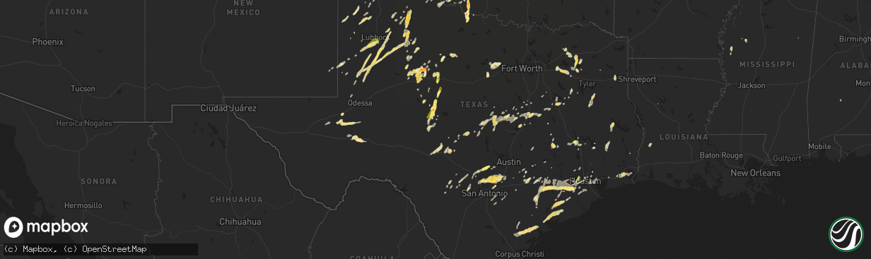 Hail map in Texas on April 16, 2015