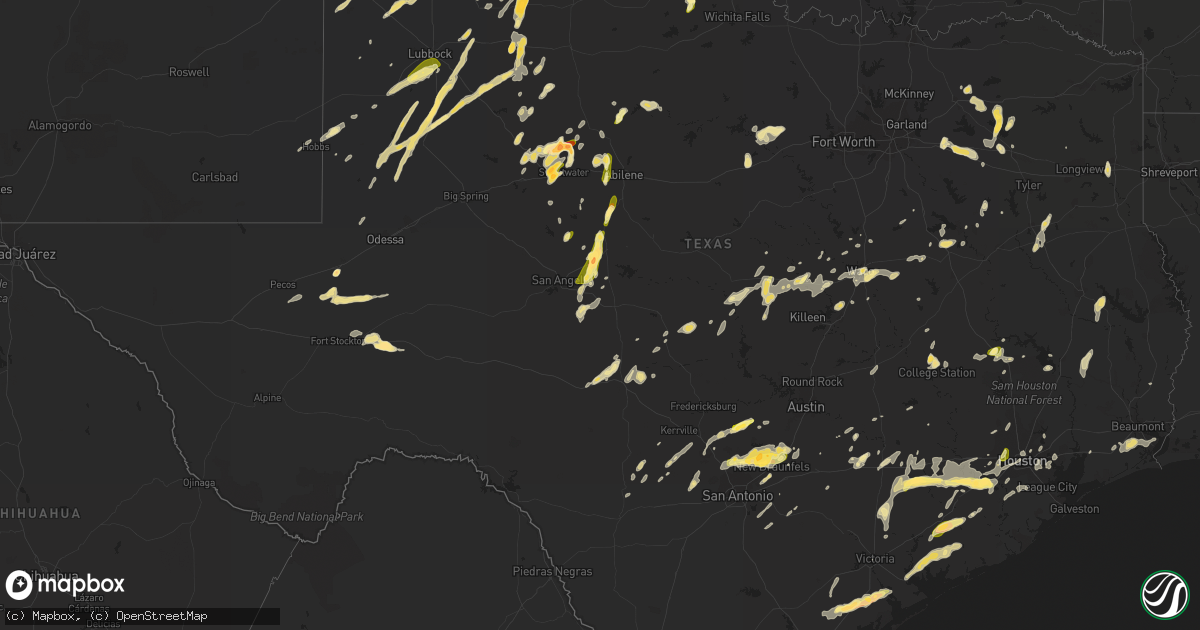 Hail map in Texas on April 16, 2015