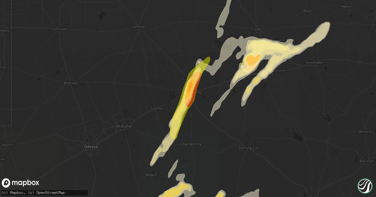 Hail map in Big Spring, TX on April 16, 2016