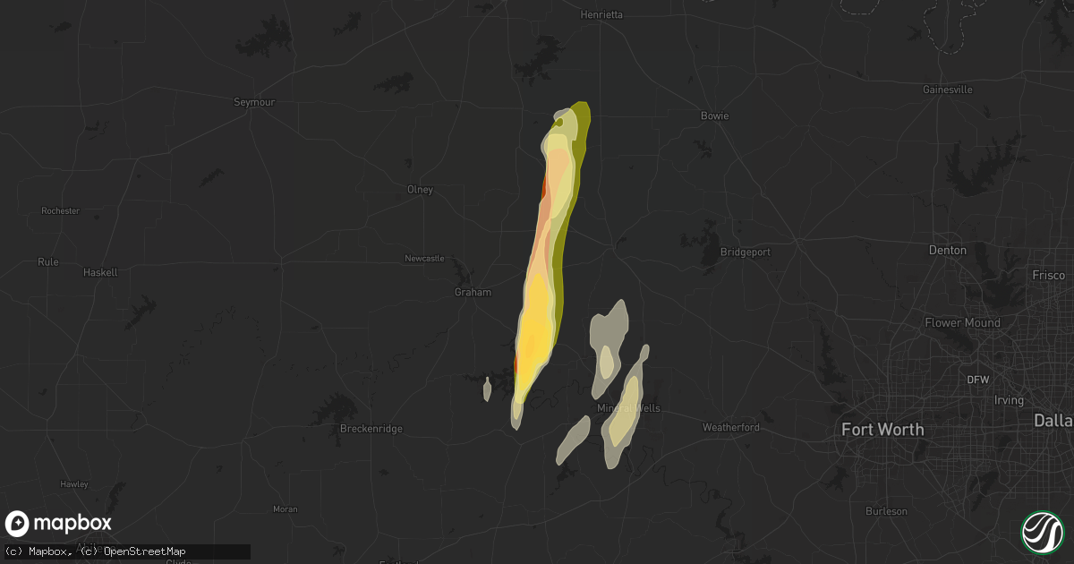 Hail map in Bryson, TX on April 16, 2016