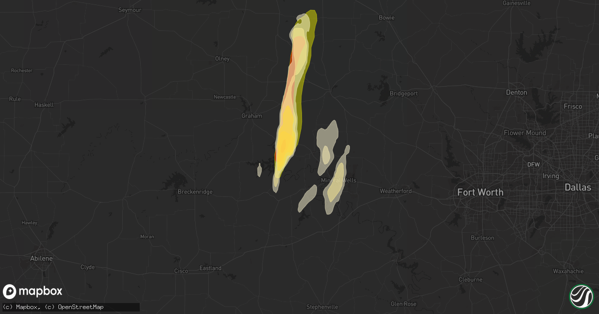 Hail map in Graford, TX on April 16, 2016