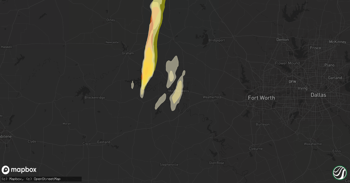 Hail map in Mineral Wells, TX on April 16, 2016