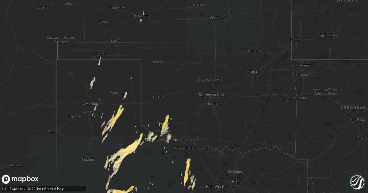 Hail map in Oklahoma on April 16, 2016