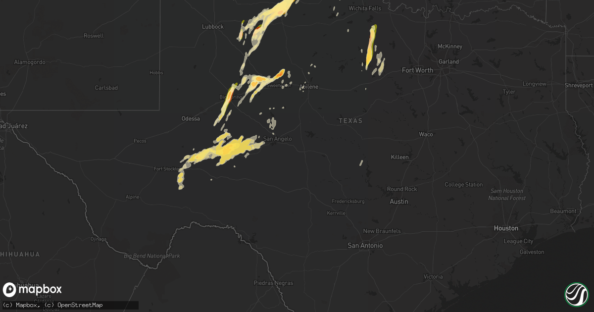 Hail map in Texas on April 16, 2016