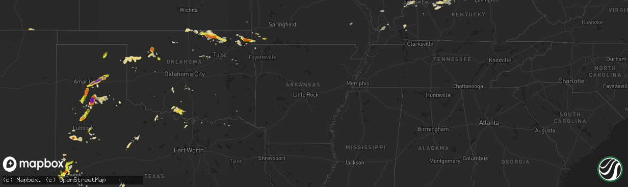 Hail map in Arkansas on April 16, 2017