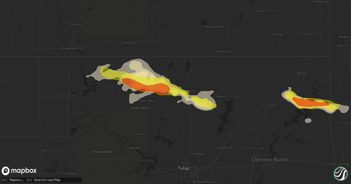 Hail map in Bartlesville, OK on April 16, 2017