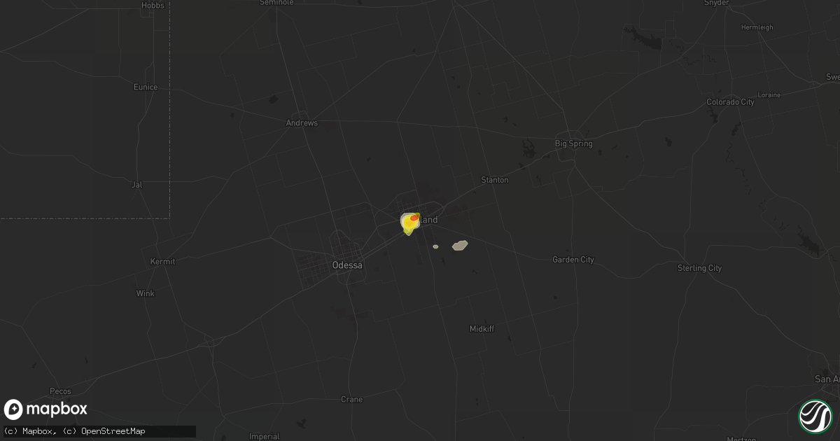 Hail map in Midland, TX on April 16, 2017