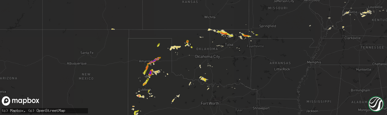 Hail map in Oklahoma on April 16, 2017