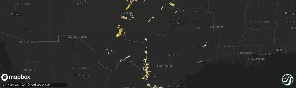 Hail map in Texas on April 16, 2017