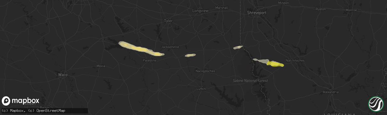 Hail map in Cushing, TX on April 16, 2021