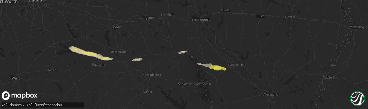 Hail map in Joaquin, TX on April 16, 2021