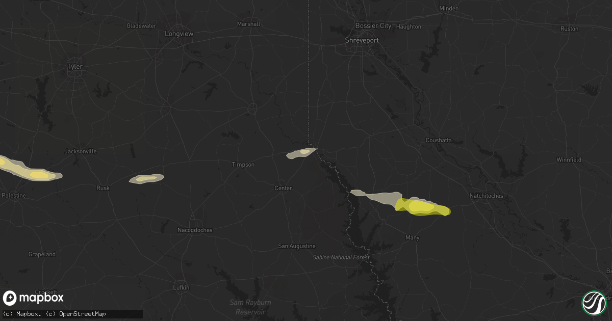 Hail map in Joaquin, TX on April 16, 2021