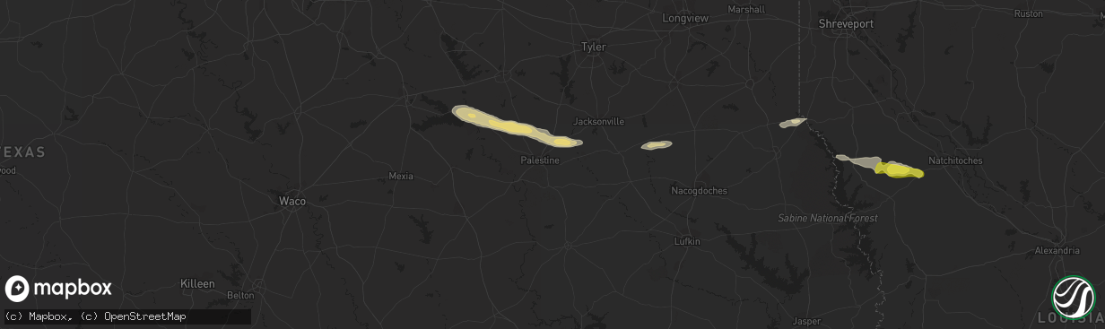 Hail map in Palestine, TX on April 16, 2021