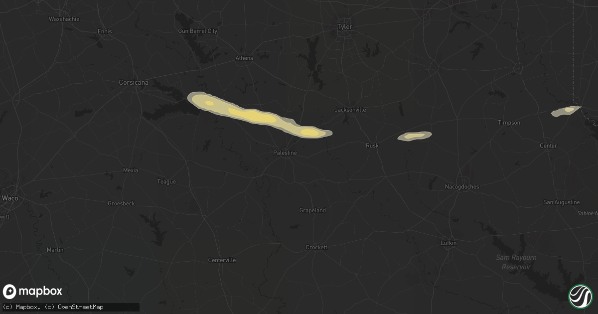 Hail map in Palestine, TX on April 16, 2021