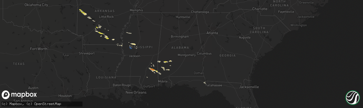 Hail map in Alabama on April 16, 2022