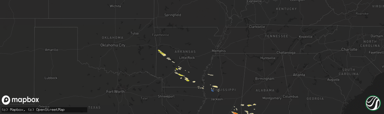 Hail map in Arkansas on April 16, 2022