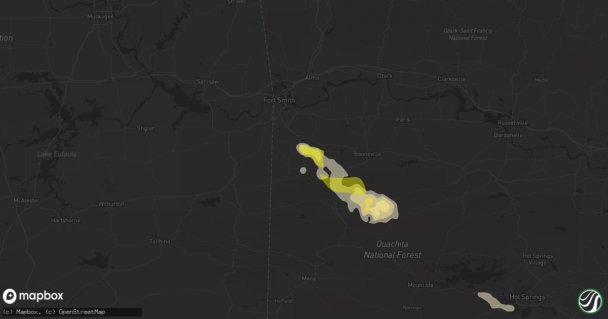 Hail map in Huntington, AR on April 16, 2022
