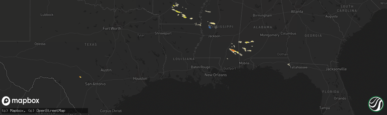 Hail map in Louisiana on April 16, 2022