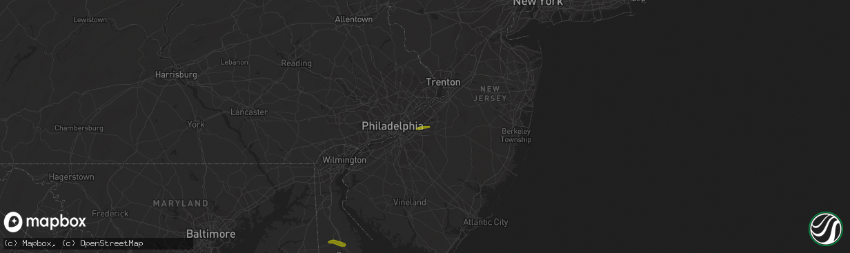 Hail map in Mount Laurel, NJ on April 16, 2022