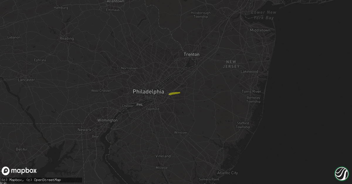 Hail map in Mount Laurel, NJ on April 16, 2022