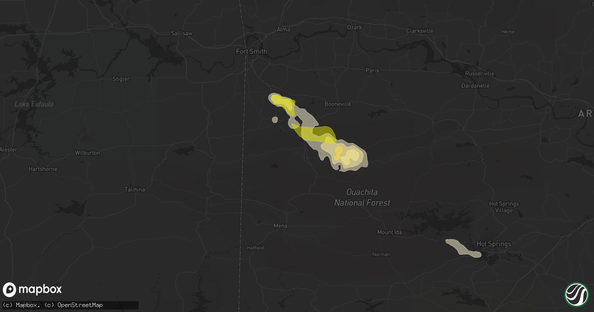 Hail map in Waldron, AR on April 16, 2022