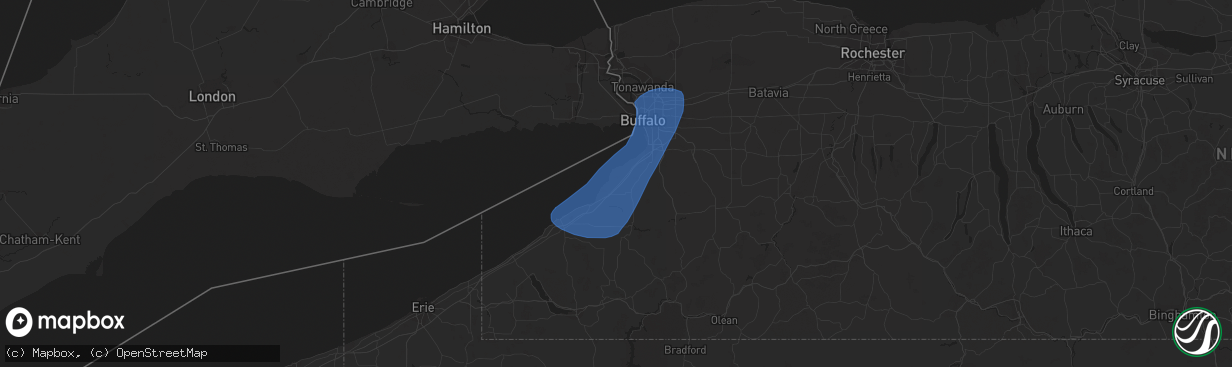 Hail map in Angola, NY on April 16, 2023