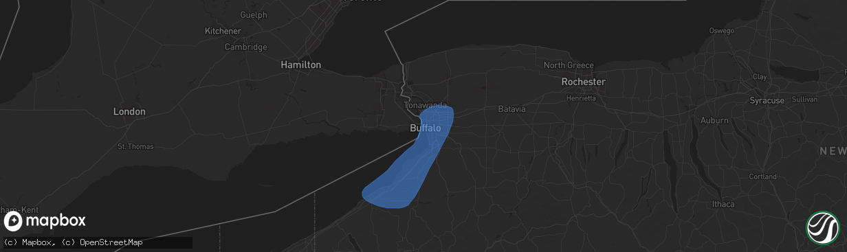 Hail map in Buffalo, NY on April 16, 2023