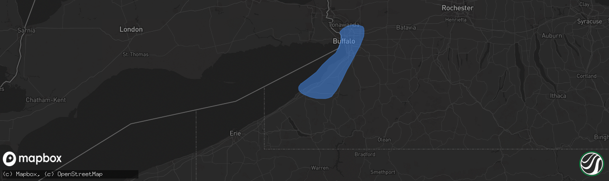 Hail map in Dunkirk, NY on April 16, 2023