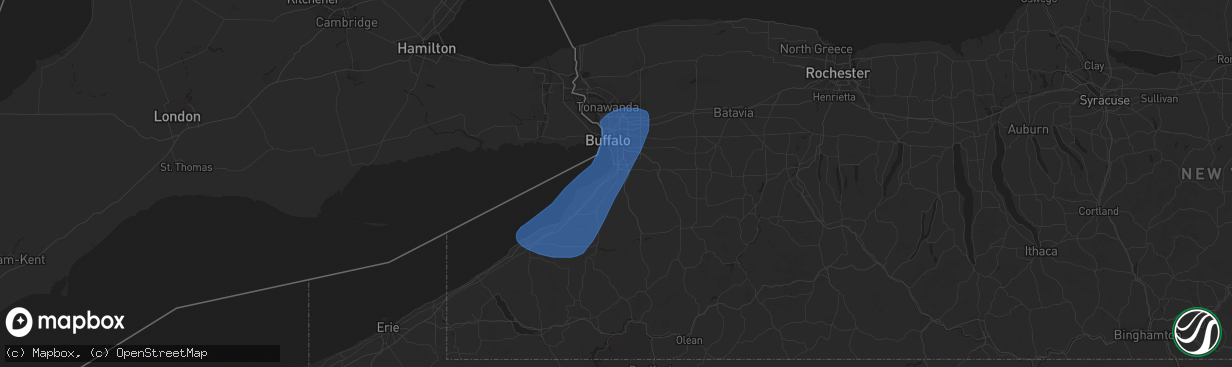 Hail map in Hamburg, NY on April 16, 2023